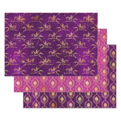Winged Pegasus &amp; Ornamental Floral Pattern Wrapping Paper Sheets
