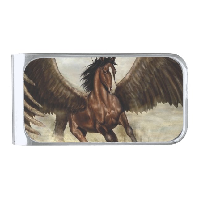 Winged Pegasus   Silver Finish Money Clip (Front)