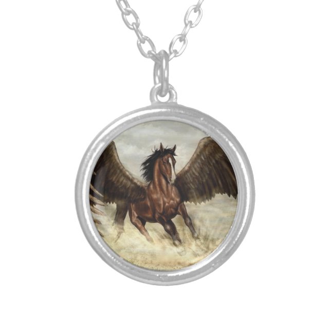 Winged Pegasus   Silver Plated Necklace (Front)