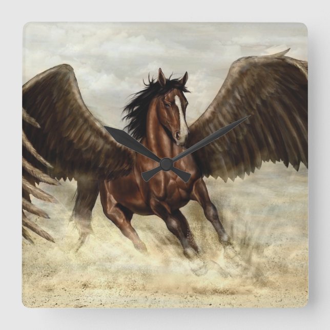Winged Pegasus Square Wall Clock (Front)