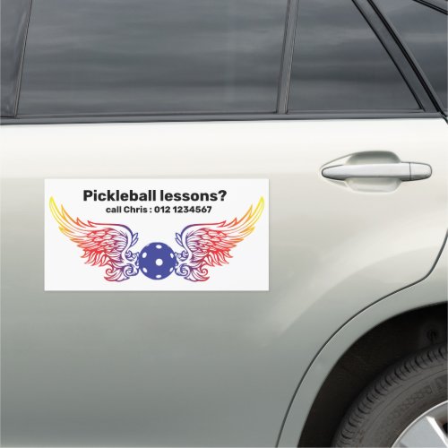 Winged pickleball custom text car magnet