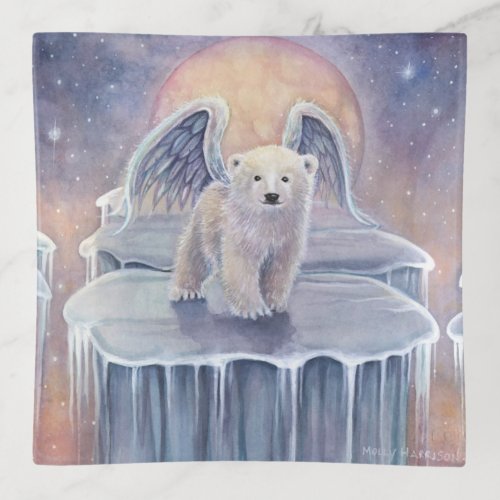 Winged Polar Bear Angel Cub Christmas Trinket Tray