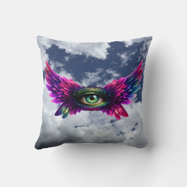 Winged Protection Eye – Round Intention Keychain Throw Pillow (Back)