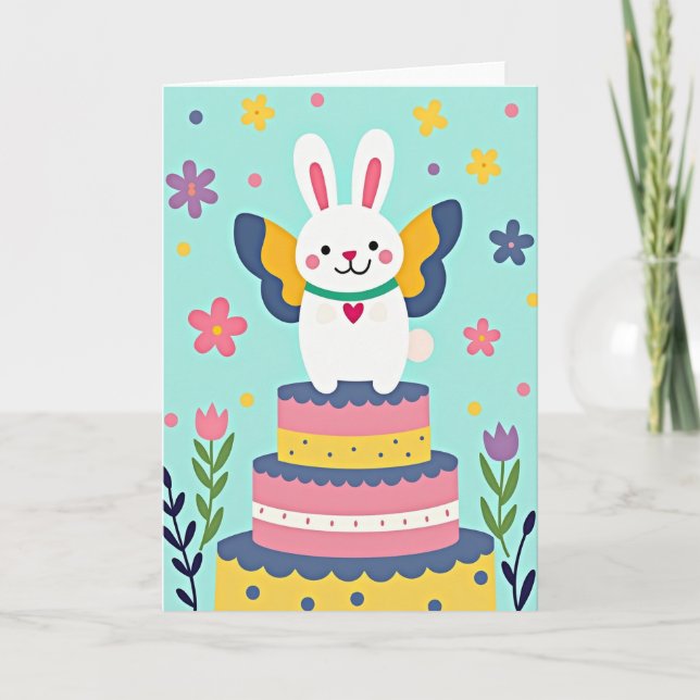 Winged Rabbit Cake Card (Front)