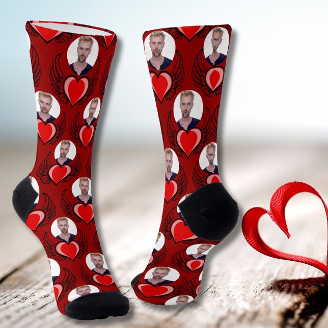 Winged Red Heart Boyfriend Photo Crimson Valentine Socks (Creator Uploaded)