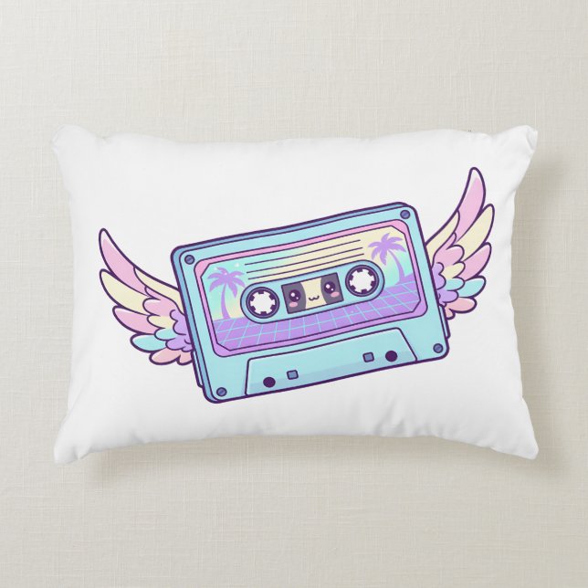Winged Retro Cassette Accent Pillow (Front)