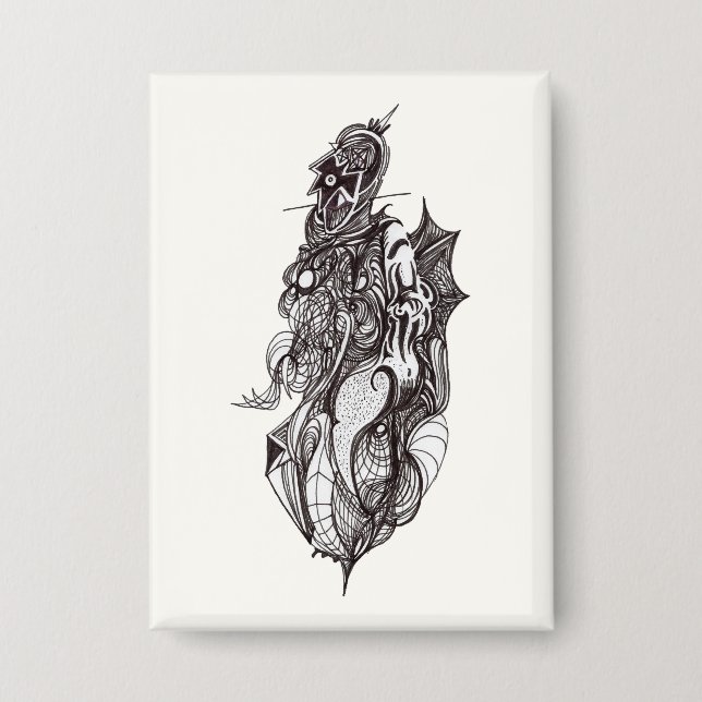 Winged Rider, ink drawing, Badge Button (Front)