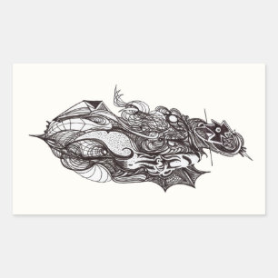 Winged Rider, ink drawing, Rectangular Sticker