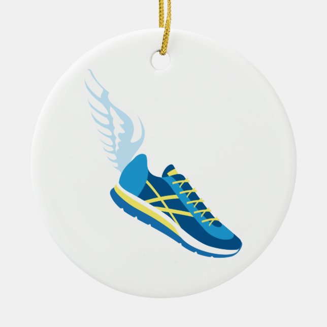 Winged Running Shoe Ceramic Ornament (Front)