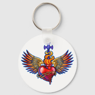 Winged Sacred Heart Design Keychain