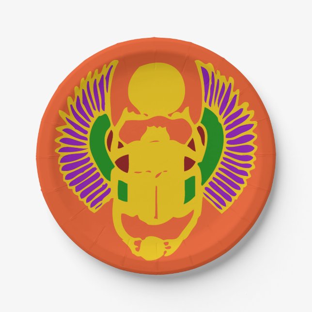 winged scarab beetle Egyptian design party Paper Plates (Front)