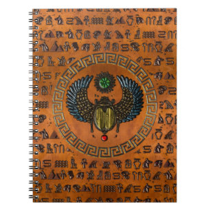 Winged Scarab /W Gems & Egyptian Hieroglyphics Notebook