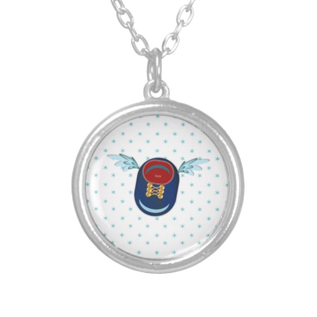 Winged shoe cartoon silver plated necklace (Front)