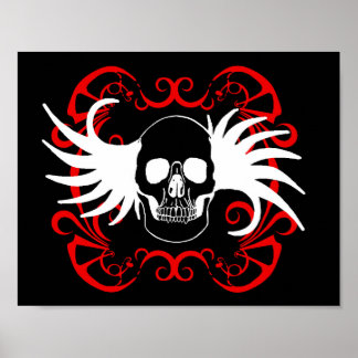 Winged Skull and Curly Design 1 Poster