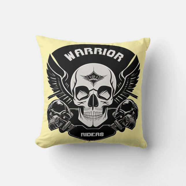 Winged Skull Artwork Throw Pillow (Front)