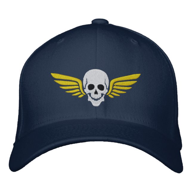 Winged Skull Embroidered Baseball Hat (Front)