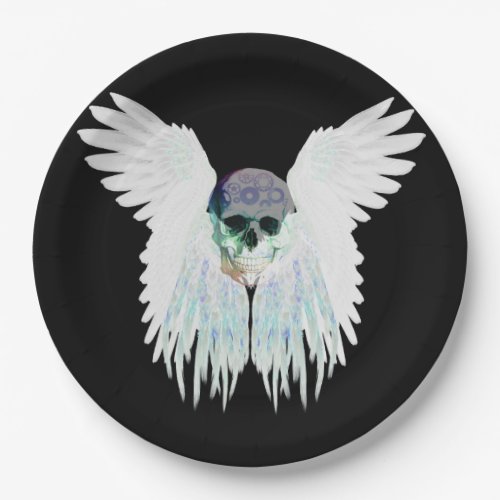 Winged Skull Gothic Design Perfect for Halloween Paper Plates