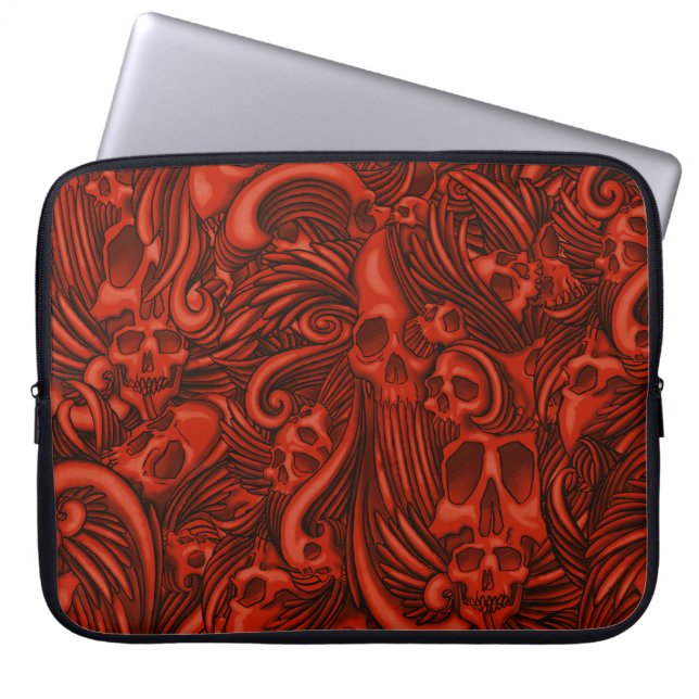 Winged Skull Gothic Illustration Laptop Sleeve (Front)