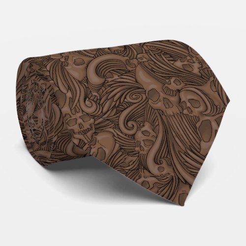 Winged Skull Gothic Illustration Taupe Two_side Tie