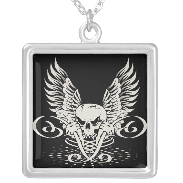 Winged Skull Silver Plated Necklace (Front)