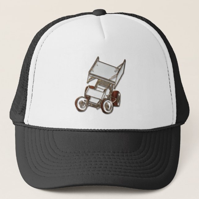 Winged Sprint Car White Colored Trucker Hat (Front)