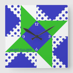 Winged Square- Blue & Green Square Wall Clock