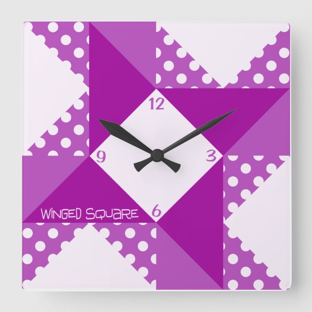 Winged Square- Purple Square Wall Clock (Front)