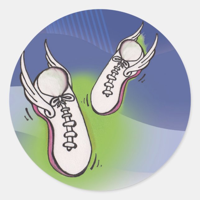 Winged Tennis Shoes Classic Round Sticker (Front)