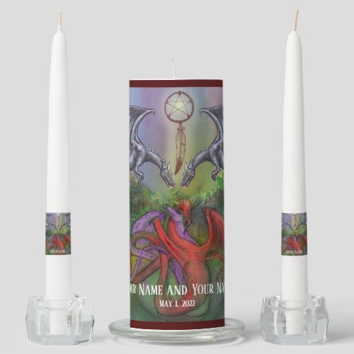 WINGED unicorn and Dragon Personalized color Unity Candle Set