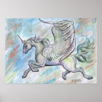 Winged Unicorn Flying Flight Fantasy Magic Poster