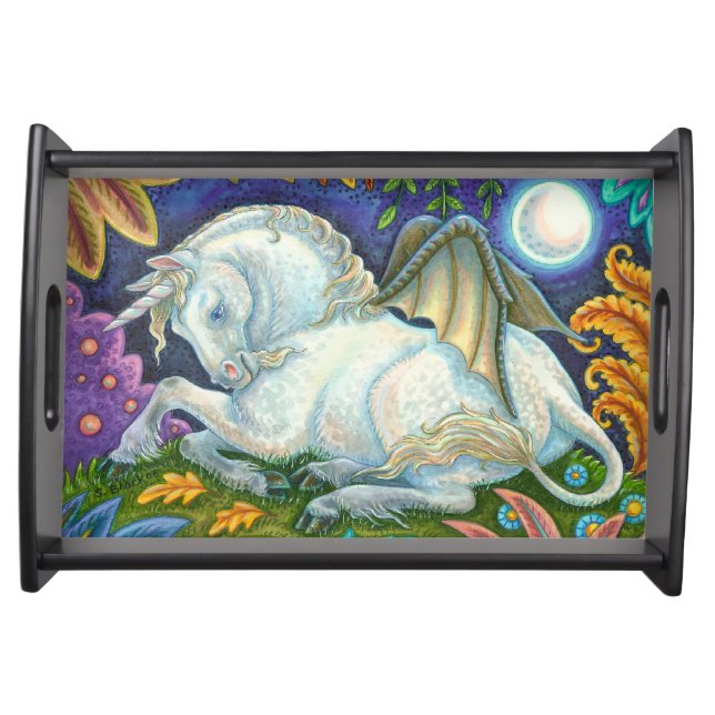 Winged Unicorn Flying Horse SERVING TRAY Black (Front)