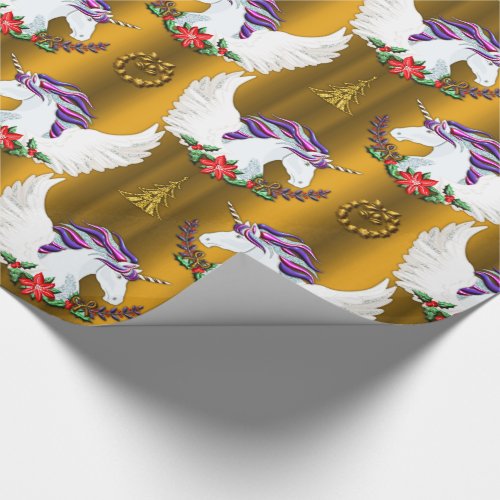 Winged Unicorn Gold Christmas Wrapping Paper