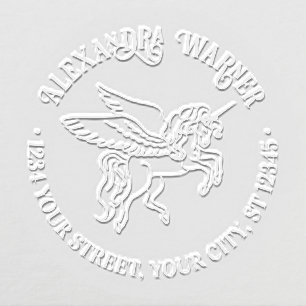 Winged Unicorn Line Art Round Name Return Address Embosser