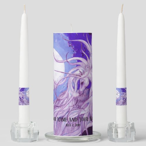 WINGED UNICORN MOON Personalized Unity Candle Set