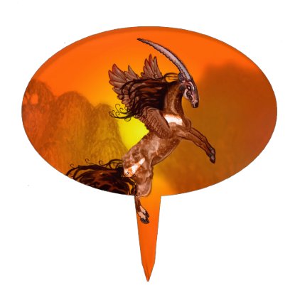 Winged Unicorn Saola Horse Pony Brown Wild Animal Cake Topper