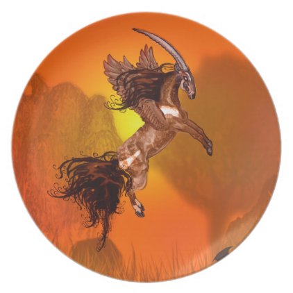 Winged Unicorn Saola Horse Pony Brown Wild Animal Melamine Plate