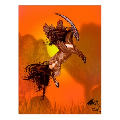 Winged Unicorn Saola Horse Pony Brown Wild Animal Postcard
