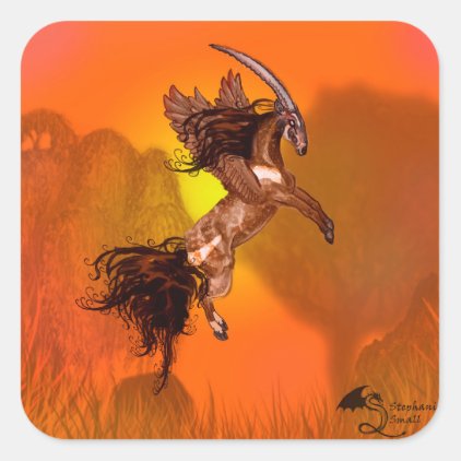 Winged Unicorn Saola Horse Pony Brown Wild Animal Square Sticker