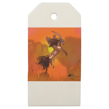 Winged Unicorn Saola Horse Pony Brown Wild Animal Wooden Gift Tags