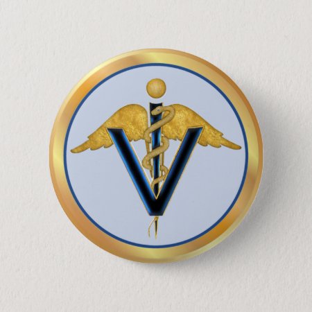 Winged Veterinary Caduceus Button