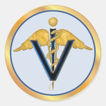 Winged Veterinary Caduceus Classic Round Sticker by uniqueprints at Zazzle
