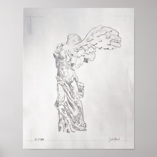 Winged Victory graphite drawing poster