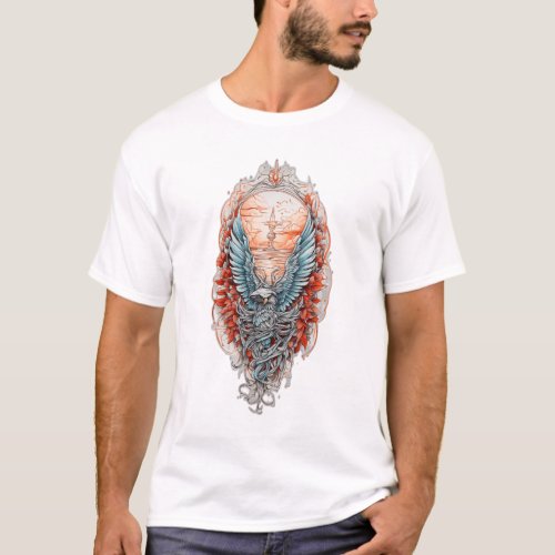 Winged Visions Futuristic Fine Line Tattoo Art  T_Shirt