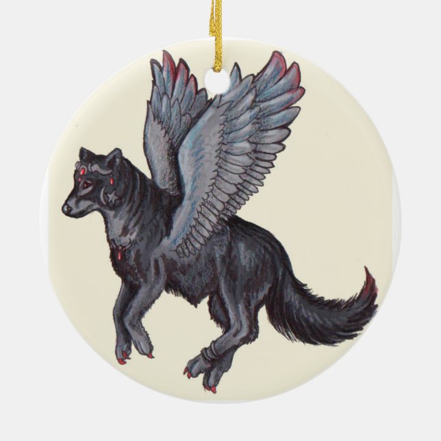 Winged Wolf Ceramic Ornament (Back)