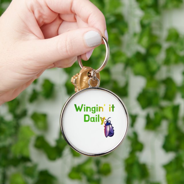Wingin It Daily Funny Bug Humor Keychain (Hand)