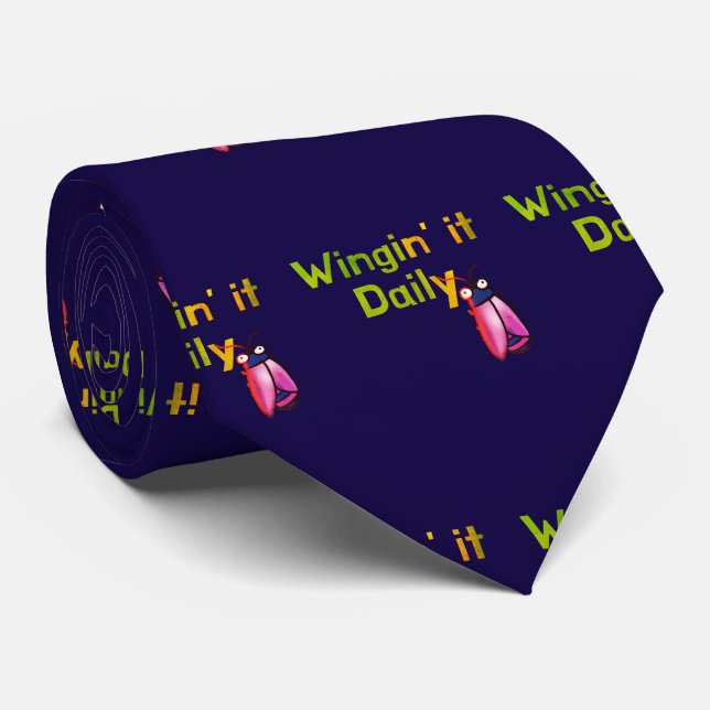 Wingin It Daily Funny Bug Humor Neck Tie (Rolled)