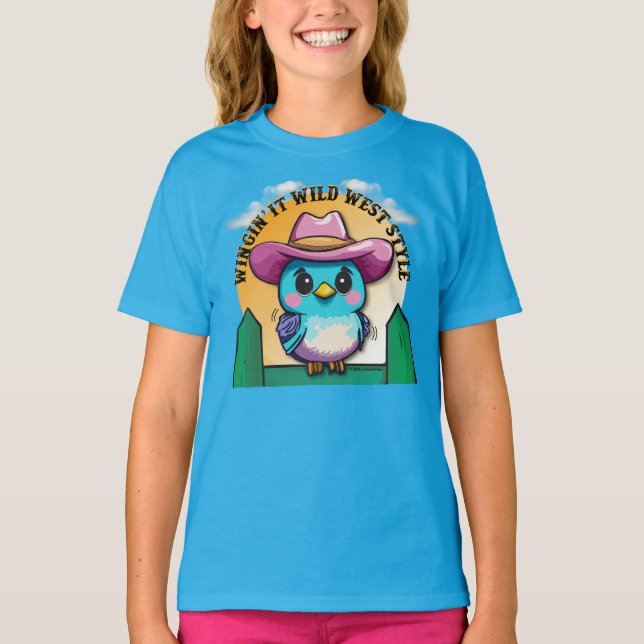 Wingin' It Wild West Style -Cute Bluebird T-Shirt (Front)