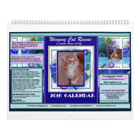 Winging Cat Rescue 2016 Premium Calendar