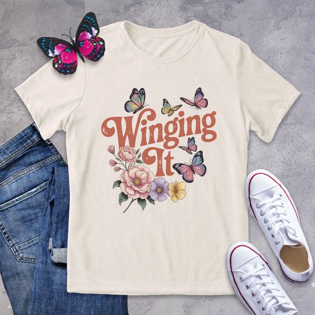 Winging It Funny Butterfly and Floral Shirt (Creator Uploaded)