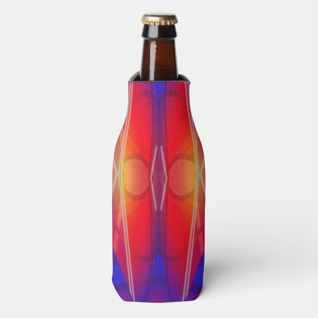 Winging It Neon Layered Abstract Design  Bottle Cooler (Bottle Front)